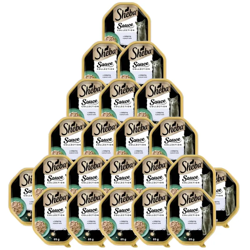 Autentický SHEBA Sauce Collection zásobník 22x85g - vlhké kompletní krmivo pro dospělé kočky, řezy s telecím masem, v omáčce
