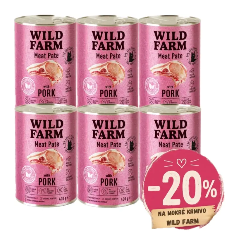 WILD FARM Pate Pork 6x400g - bezlepkové krmivo pro kočky Rychlé Dodání