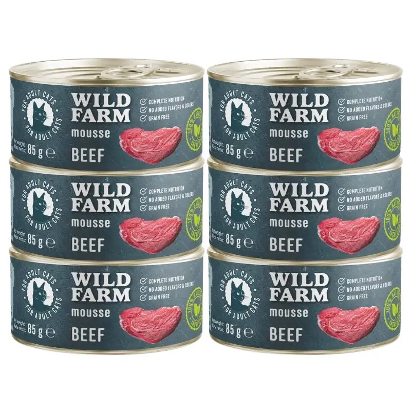 WILD FARM Mousse Beef 6x85g - pěna pro kočky bez obilovin Kup Teď