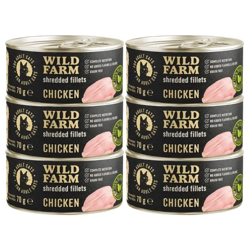 WILD FARM Fillets Chicken 6x70g - mokré krmivo pro kočky ve vývaru bez obilovin Jen Po Omezenou Doba