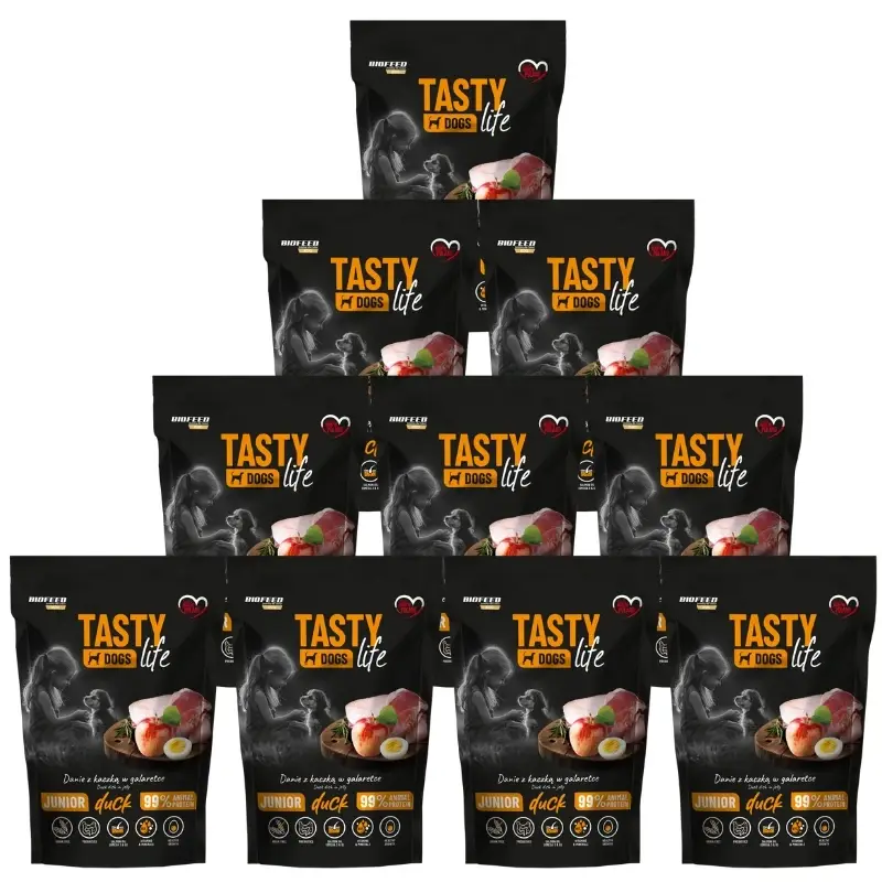 Tasty Dogs Life Junior Jídlo s kachnou v želé 10x150 g Tovární Cena
