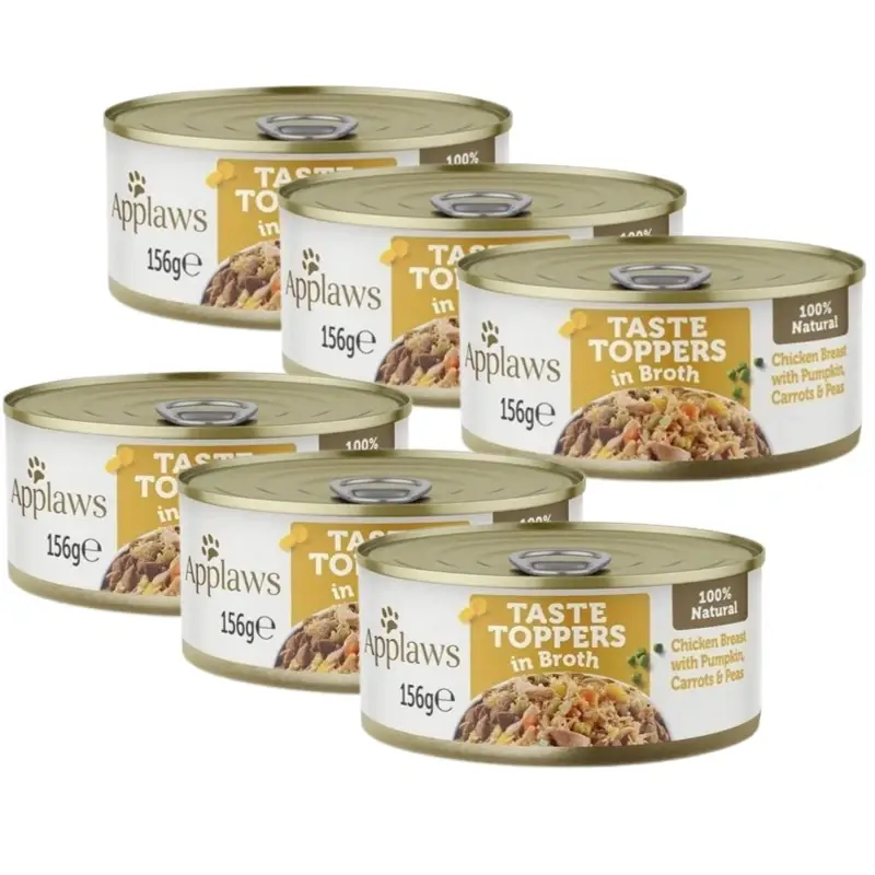 Cenově Výhodný Applaws Taste Toppers Přírodní mokré krmivo pro psy Kuře s dýní, mrkví a hráškem ve vývaru 6x156g konzerva