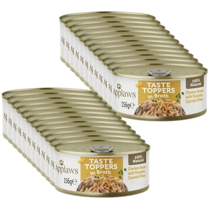 Kup Teď Applaws Taste Toppers Přírodní mokré krmivo pro psy Kuře s dýní, mrkví a hráškem ve vývaru 24x156g konzerva