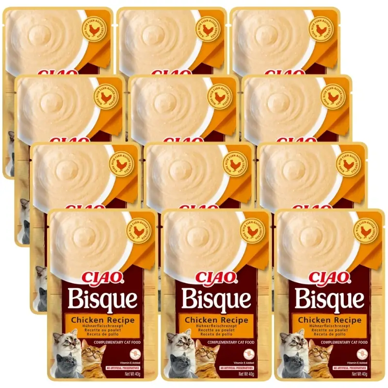 INABA Cat Ciao Bisque - Doplňkové krmivo pro kočky s kuřecí příchutí 12x40g Akční Cena