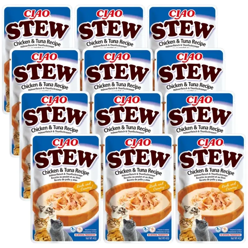 Sleva INABA Cat Ciao Stew - Krémový kuřecí a tuňákový guláš pro kočky 12x40g
