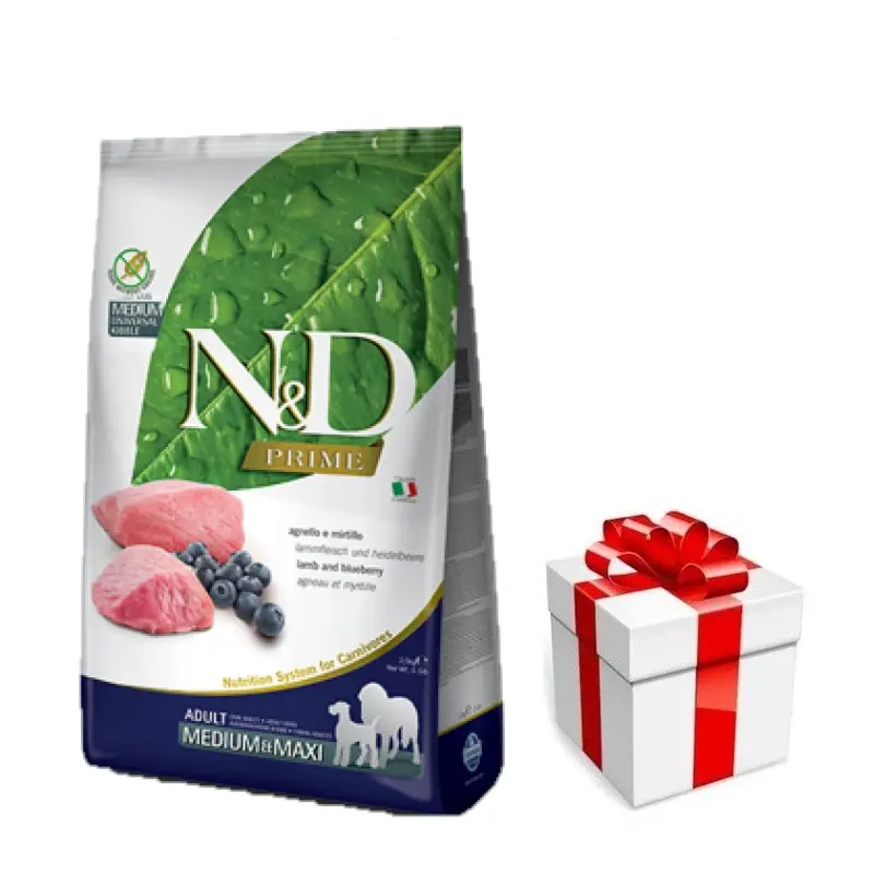 Zlevněný FARMINA N&D Prime canine LAMB & BLUEBERRY ADULT MEDIUM & MAXI 12kg + překvapení pro psa ZDARMA
