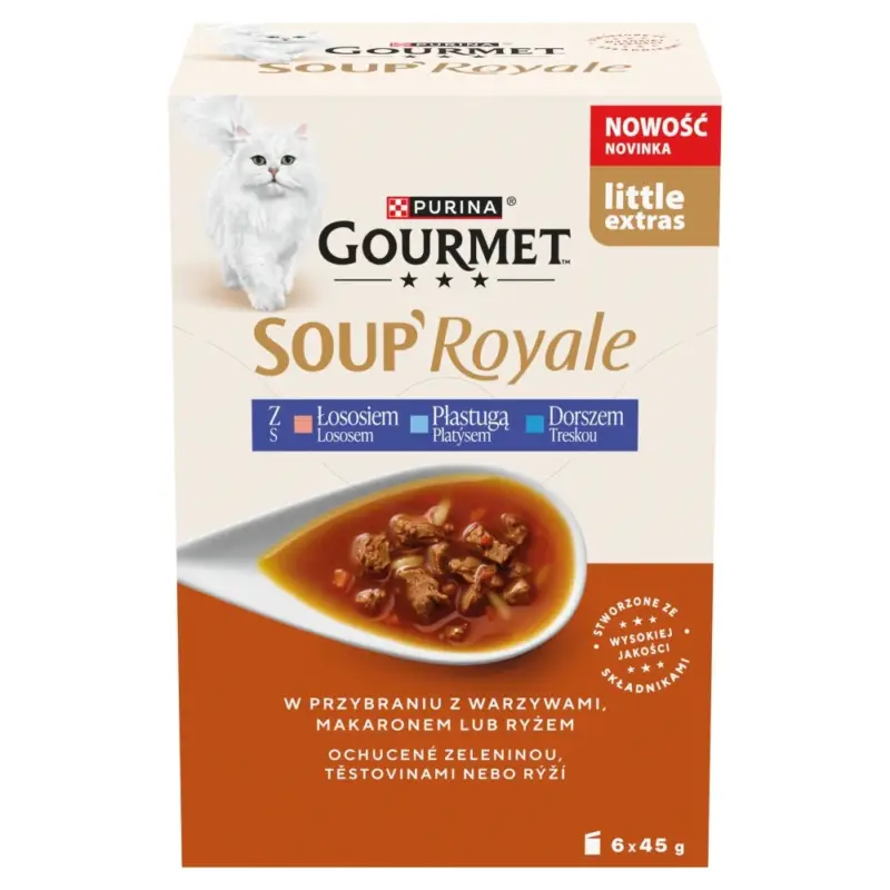 Speciální Cena Gourmet Soup Royale Krmivo pro dospělé kočky s lososem a treskou 6x45g