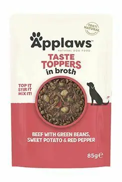 Nová Kolekce Applaws Dog kapsa Toppers Broth hovězí s batáty 85g
