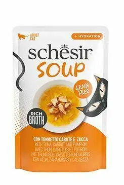 Cenová Bomba Schesir Cat kapsa Adult Soup tuňák/mrkev/dýně 40g