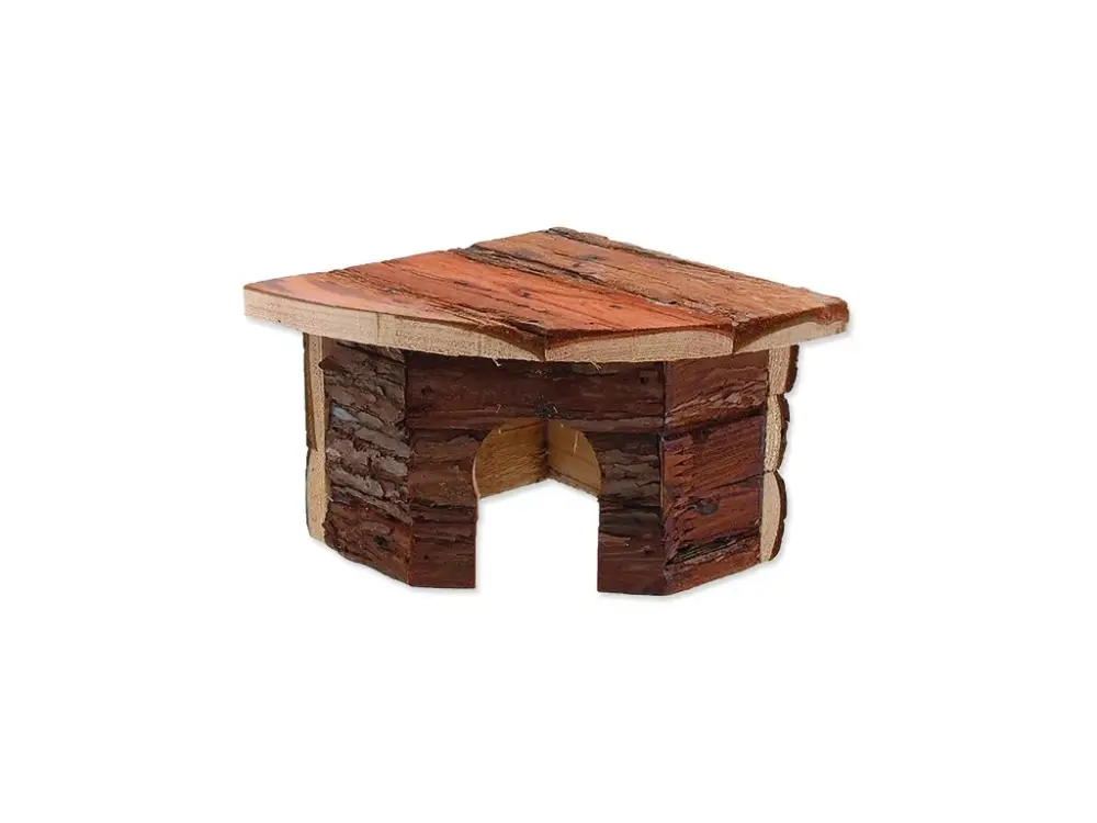 Tovární Cena Domek SMALL ANIMALS rohový dřevěný s kůrou 16 x 16 x 11 cm